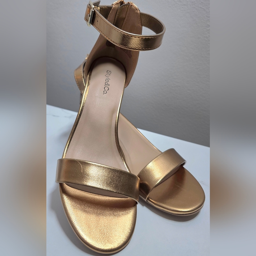 Style & Co. Gold Block Heel Sandals
